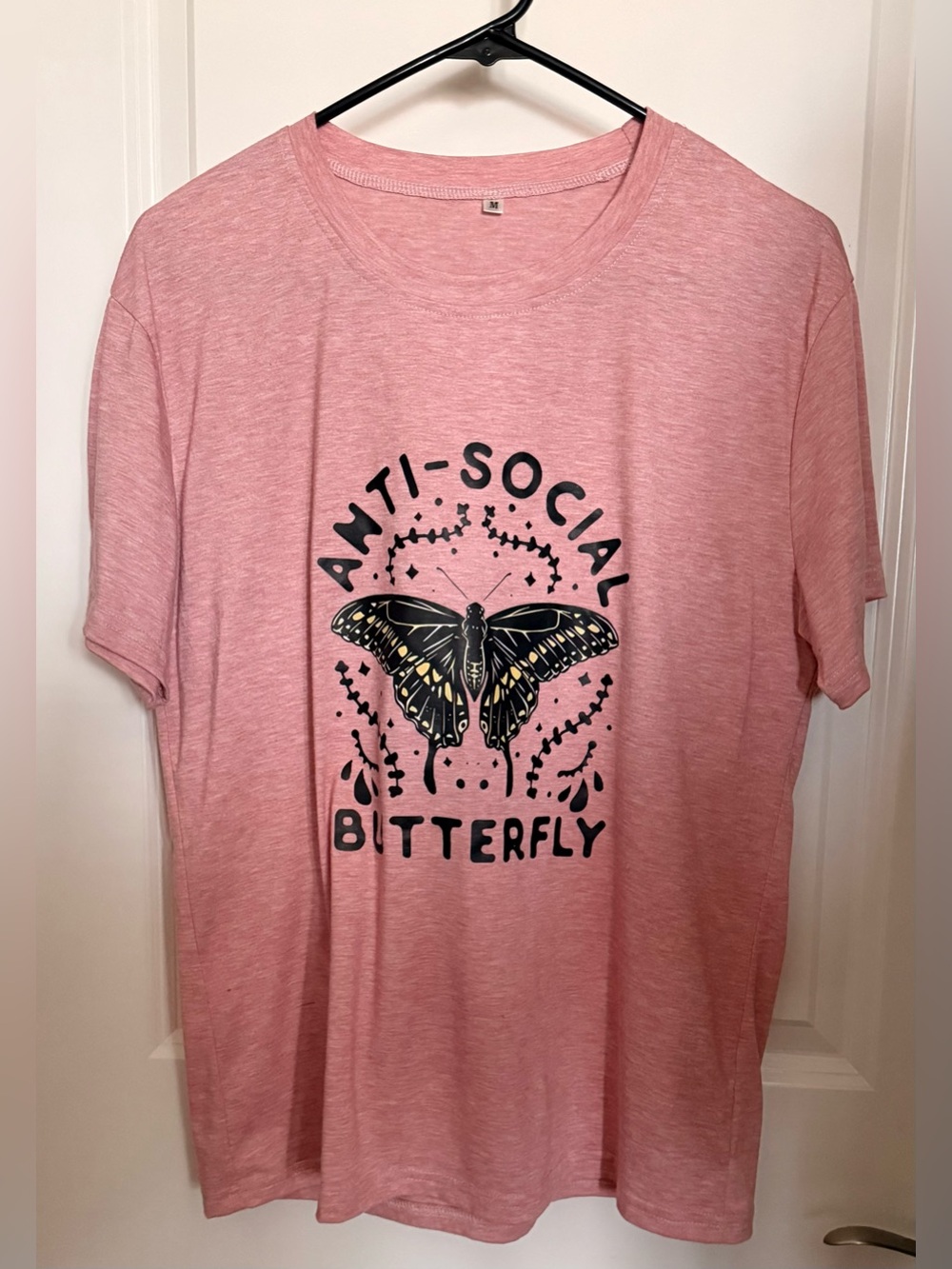 Women’s Anti-Social Butterfly Pink Graphic T-Shirt Size Medium